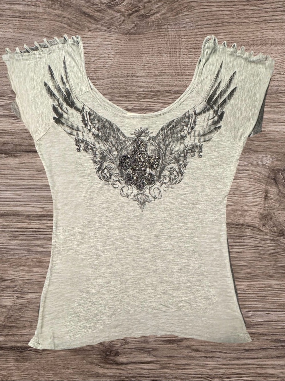Vtg MM UNPLUGGED Y2K Bling Grunge Slashed Top